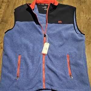 NWT Southern Tide Blue Fleece Vest NAVY Yoke Coral Trim MEN Xlarge Jacket Coat